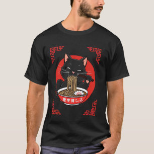Katze, die Ramen-Nudeln isst, im Vintage-Stil japa T-Shirt