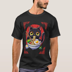 Katze, die Ramen-Nudeln isst, im Vintage-Stil japa T-Shirt