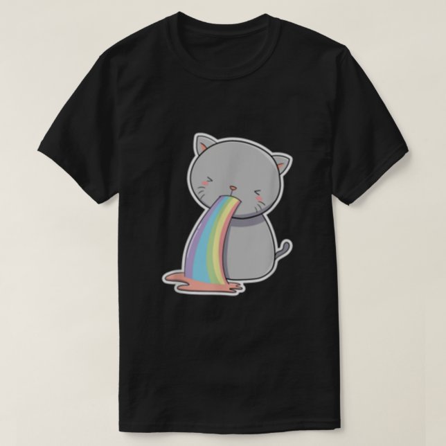Katze, die Regenbogen aufwirbelt Funny Erbrechen K T-Shirt (Design vorne)