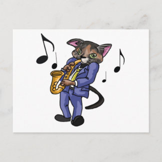 Katze, die Saxophon spielt Postkarte
