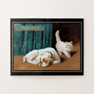 Katze, die schlafend Bulldogin aufgeht Puzzle