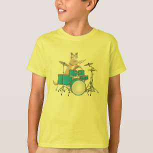 Katze, die Trommeln, Blau - Schlagzeuger-T - Shirt