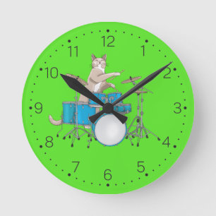 Katze, die Trommeln - Wanduhr mit Zahlen spielt