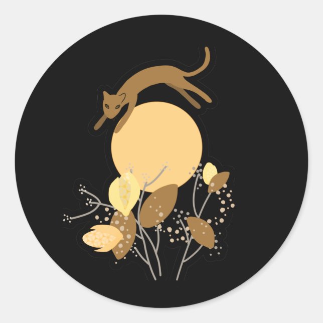 Katze, die über den Mond fliegt Runder Aufkleber (Vorderseite)