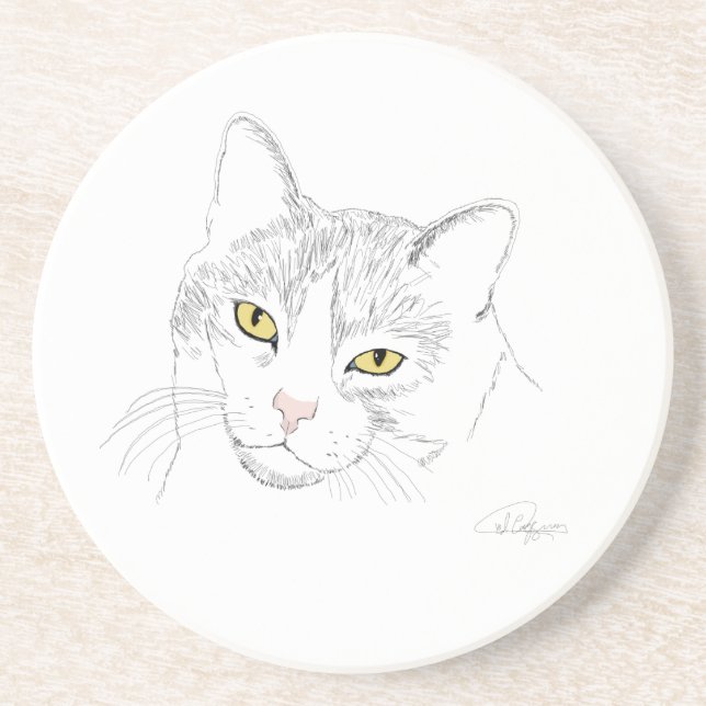 Katze, die Untersetzer zeichnet (Vorne)