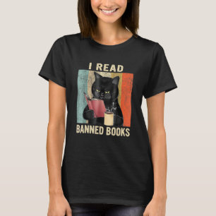 Katze, die verbotene Bücher liest Bücherwürmer, di T-Shirt