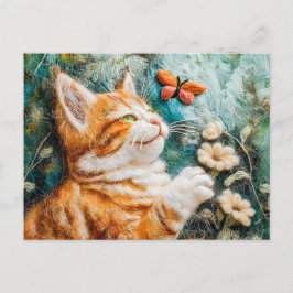 Katze, die versucht, einen Schmetterling in einer Postkarte