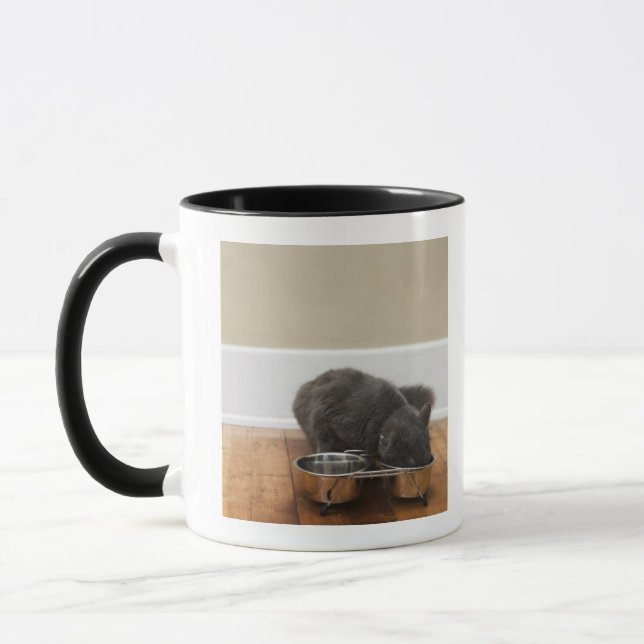 Katze, die von der Schüssel isst Tasse (Links)