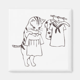 Katze, die Wäsche macht Magnet