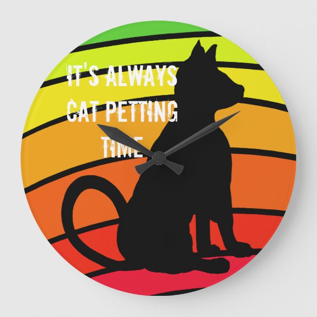 Katze, die Zeit-Regenbogen-Katzen-Pop-Kunst Große Wanduhr (Vorderseite)