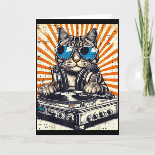 Katze DJ Kopfhörer Plattenspieler Vintage Musik Ed Karte