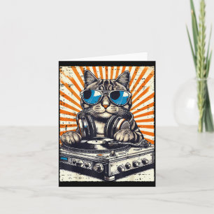 Katze DJ Kopfhörer Plattenspieler Vintage Musik Ed Karte