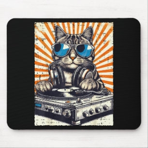 Katze DJ Kopfhörer Plattenspieler Vintage Musik Ed Mousepad