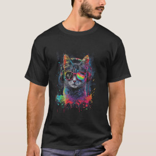 Katze DJ Mit Kopfhörern Und Sonnenbrille Kitty 3 T-Shirt