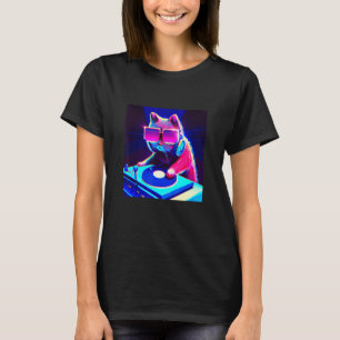 Katze DJ Vaporwave Ästhetik Männer Jungen Mädchen  T-Shirt