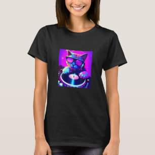 Katze DJ Vaporwave Ästhetik Männer Jungen Mädchen  T-Shirt