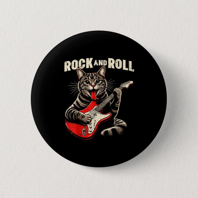 Katze E-Gitarre Rock And Roll Rocker Kätzchen Mich Button (Vorderseite)