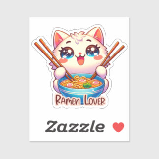 Katze Eating Ramen, Niedlich Kawaii, Katzenaufkleb Aufkleber