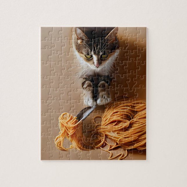 Katze Eating Spaghetti Puzzle (Vertikal)
