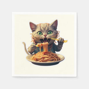 Katze Eating Spaghetti Serviette