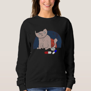 Katze ein bisschen besorgt, Medizin einzunehmen Vi Sweatshirt