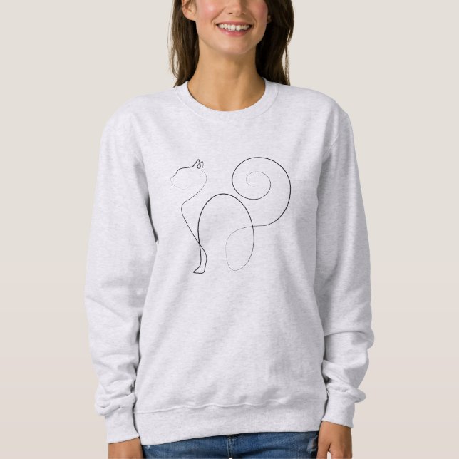 Katze Ein-Linien-Zeichnung Kunst Sweatshirt (Vorderseite)