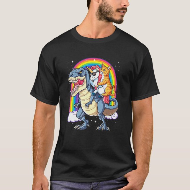 Katze Einhorn Dinosaurrex T-Shirt (Vorderseite)