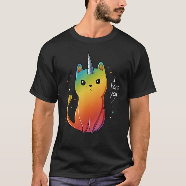 Katze Einhorn Ich hasse dich T-Shirt (Vorderseite)