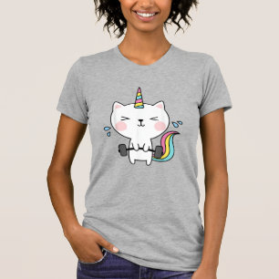 Katze Einhorn T Shirt Workout Gym Regenbogen Catic