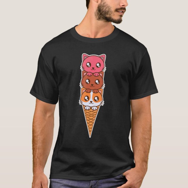 Katze Eiscreme-Kegel, Kitty Meow Tee Süße Katze (Vorderseite)