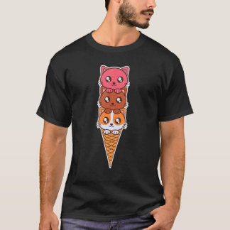 Katze Eiscreme-Kegel-T-Shirt, Kitty Meow Tee Süße 