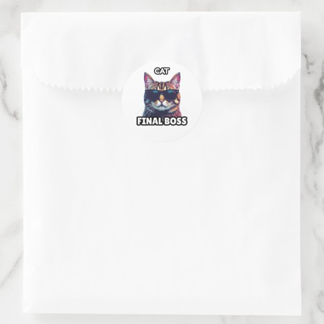 Katze Endboss Runder Aufkleber (Tasche)