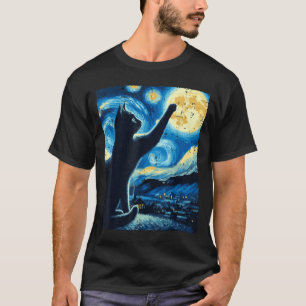 Katze erreicht mond Sternennacht Lustige Katze Män T-Shirt