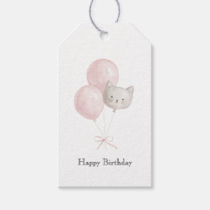 Katze Erröten Rosa Luftballons Geburtstag Geschenkanhänger