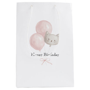 Katze Erröten Rosa Luftballons Geburtstag Mittlere Geschenktüte