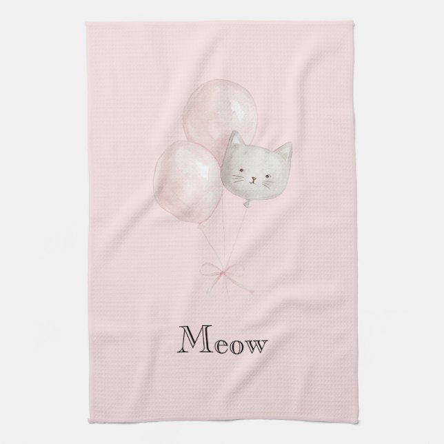Katze Erröten Rosa Luftballons   Geschirrtuch (Vertikal)