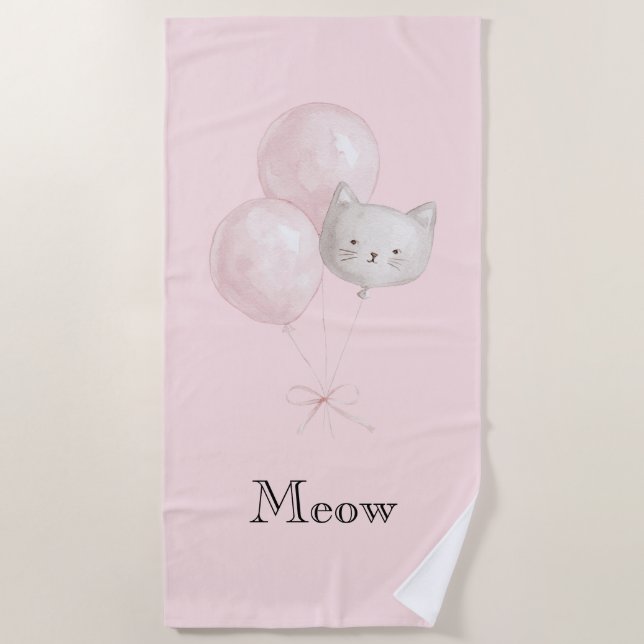 Katze Erröten Rosa Luftballons   Strandtuch (Vorderseite)