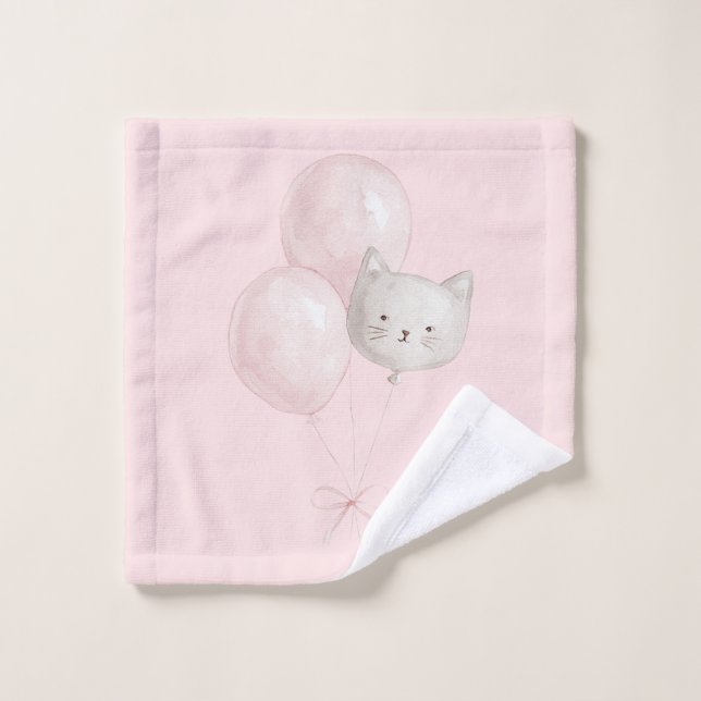 Katze Erröten Rosa Luftballons   Waschlappen (Waschlappen)