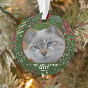 Katze Erste Weihnachtsschneeflocken Foto Ornament