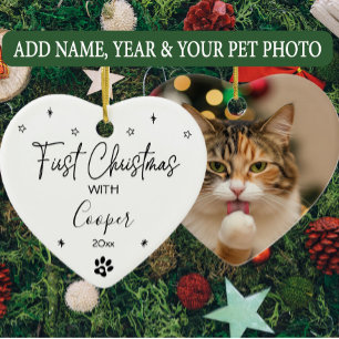 Katze Erstes Weihnachten Benutzerdefinierter Name  Keramik Ornament