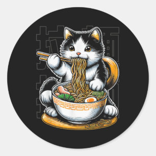 Katze essen Ramen Nahrung Katze Lover Ramen Noodle Runder Aufkleber