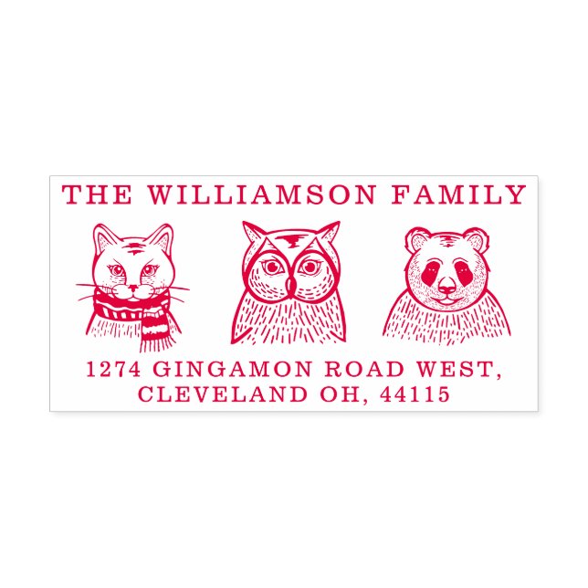 Katze, Eule und Panda Bären Rücksendeadresse Permastempel (Design)