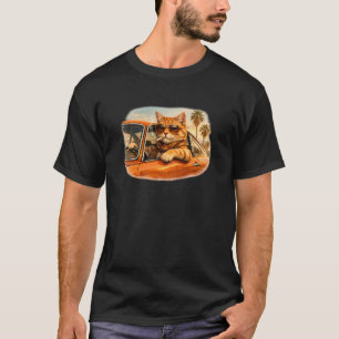 Katze fährt Auto und raucht Zigarette 1970er Vinta T-Shirt