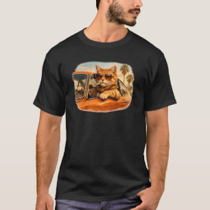 Katze fährt Auto und raucht Zigarette 1970er Vinta T-Shirt