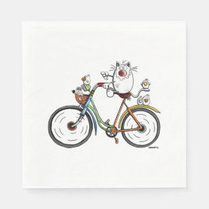 Katze fährt ein buntes Fahrrad - Katzen - Geschenk Serviette