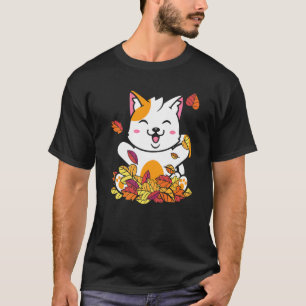 Katze fällt Herbstblätter im Vintage-Stil Haustier T-Shirt