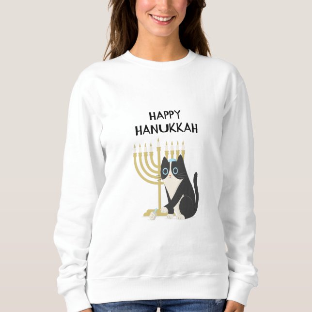 Katze feiert hanukkah und spielt mit einem dreien sweatshirt (Vorderseite)