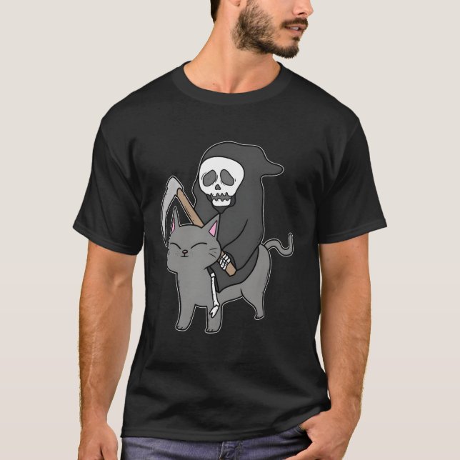 Katze Feline Pelz Halloween Trick oder Treat Bone  T-Shirt (Vorderseite)