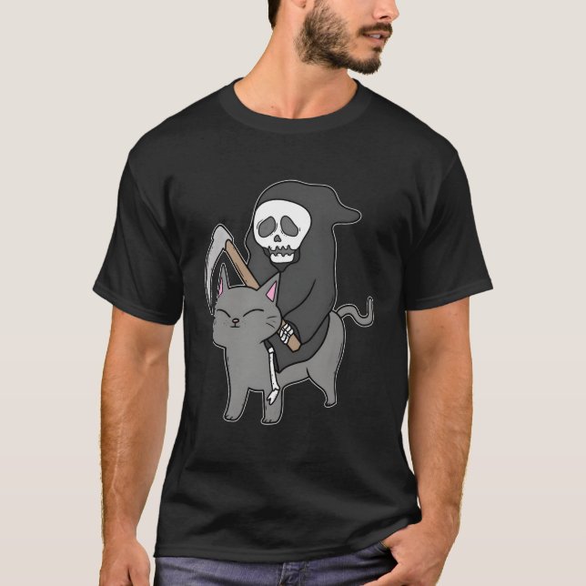 Katze Feline Pelz Halloween Trick oder Treat Bone  T-Shirt (Vorderseite)
