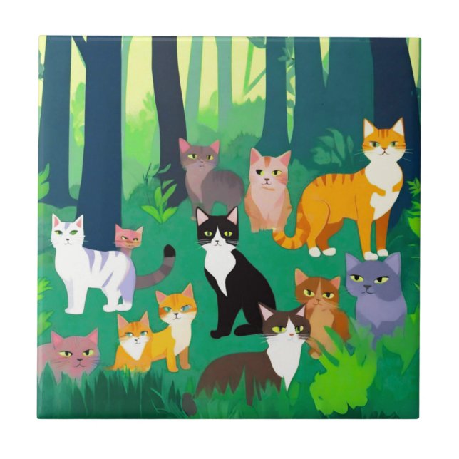 Katze, Felsen im Wald Fliese (Vorderseite)